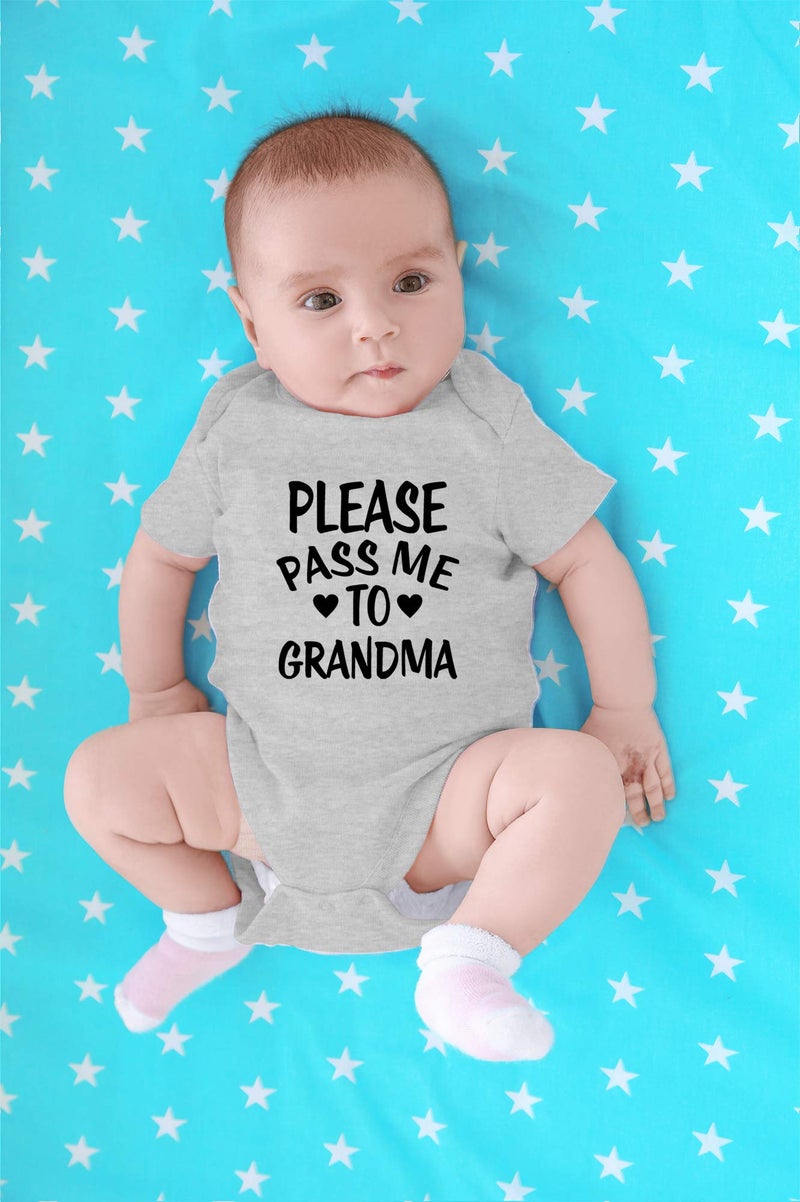 CBTwear Please Pass Me To Grandma Baby Bodysuit Funny Infant Outfit Cute Newborn Clothes Unisex Romper (6 Months, Heather Grey) - Image 4